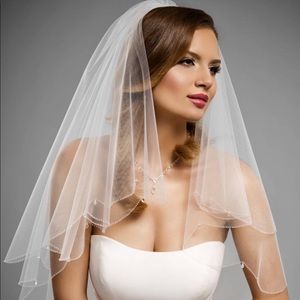 Scalloped Crystal Wedding Veil w/ Blusher
